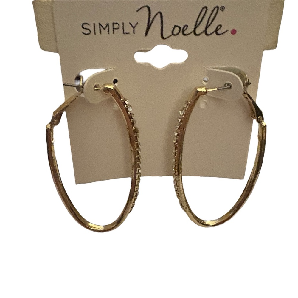 Simply Noelle Gold Tone And Rhinestone Oval Hoop Earrings New With Tags